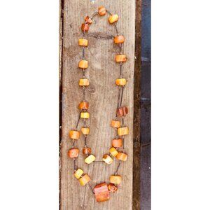 Vintage Met Scandinavian Sterling Silver Natural Honey & Egg Yolk Amber Necklace